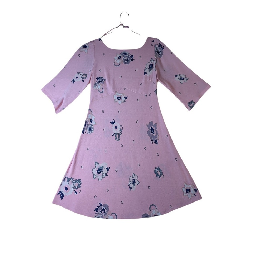 Free People Pink Floral Midi Dress Elbow Sleeve Scoop Neck Size 6 Small
